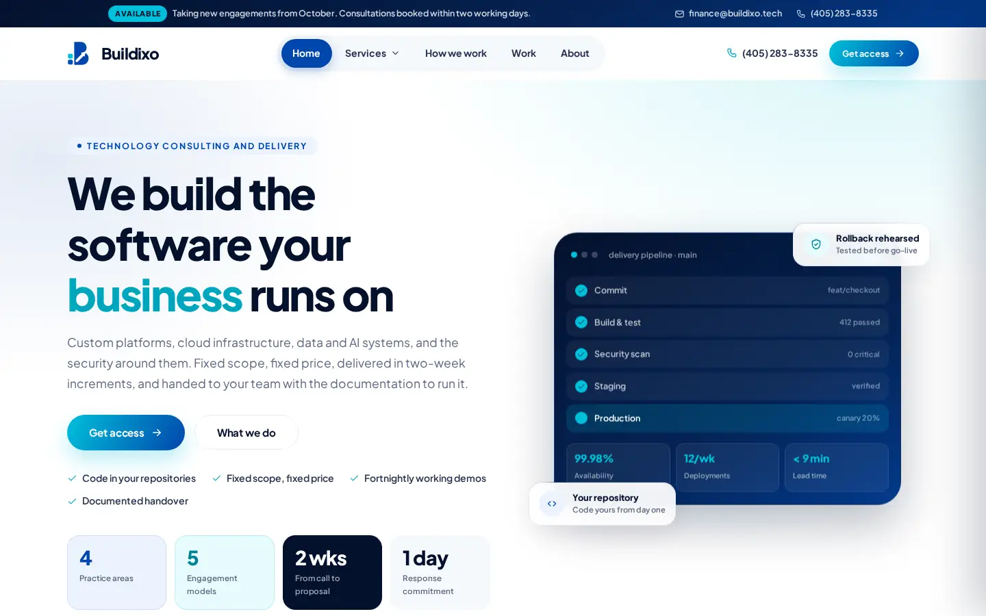 Buildixo website — homepage