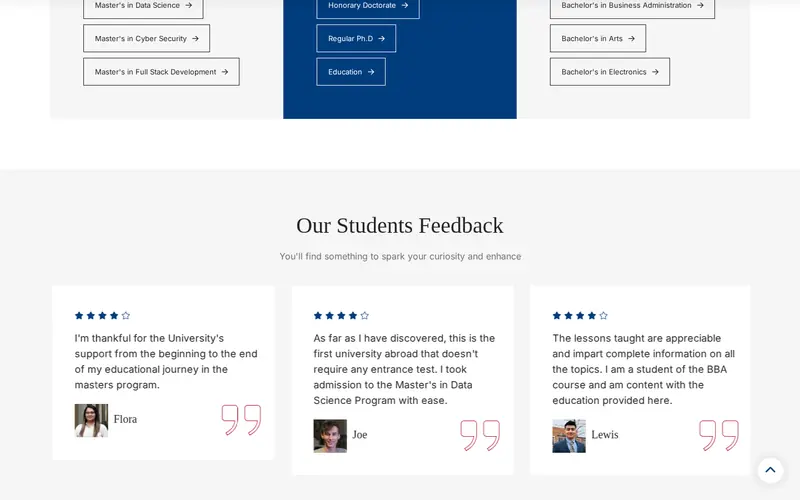Hawkins University website — interior section