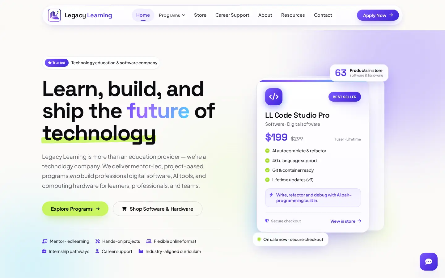 Legacy Learning website — homepage