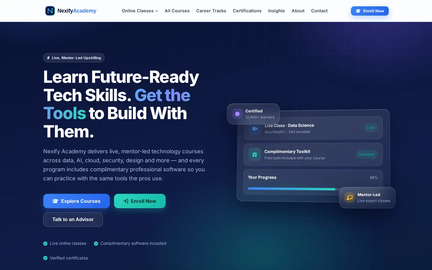 Nexify Academy website — homepage