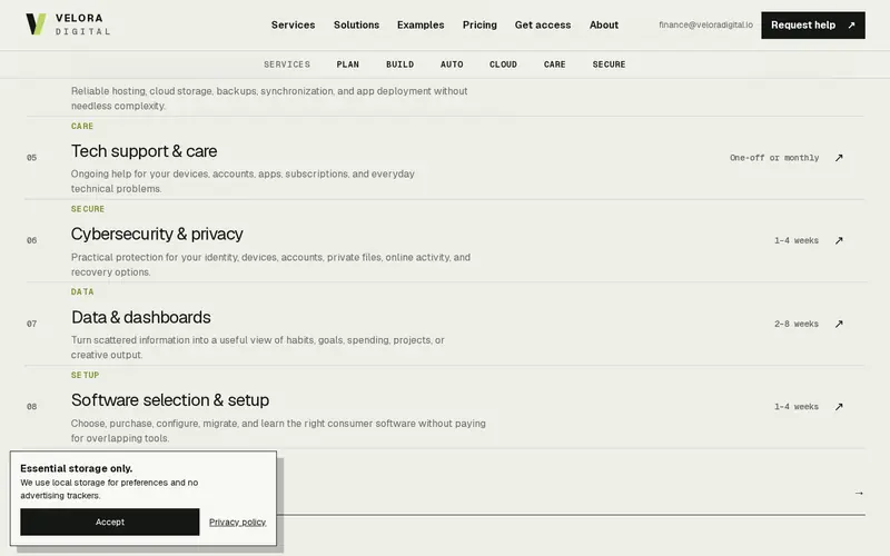 Velora Digital — interior page section